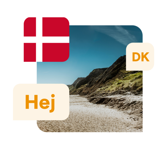 Language Danish - Illustration of Danish words and a landscape